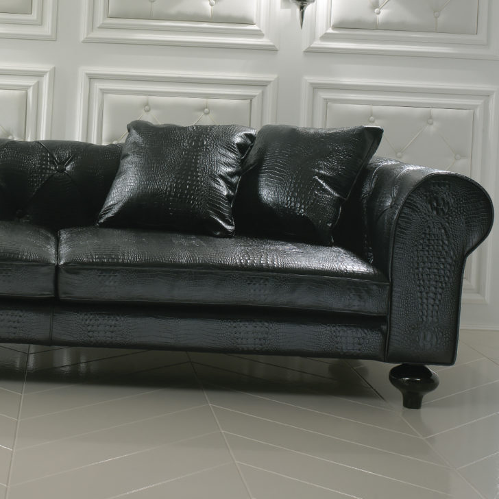 Contemporary Black Embossed Pattern, Alligator Leather Couch