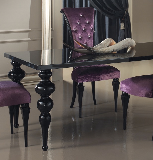 Contemporary Black High Gloss Designer Italian Dining Table Set