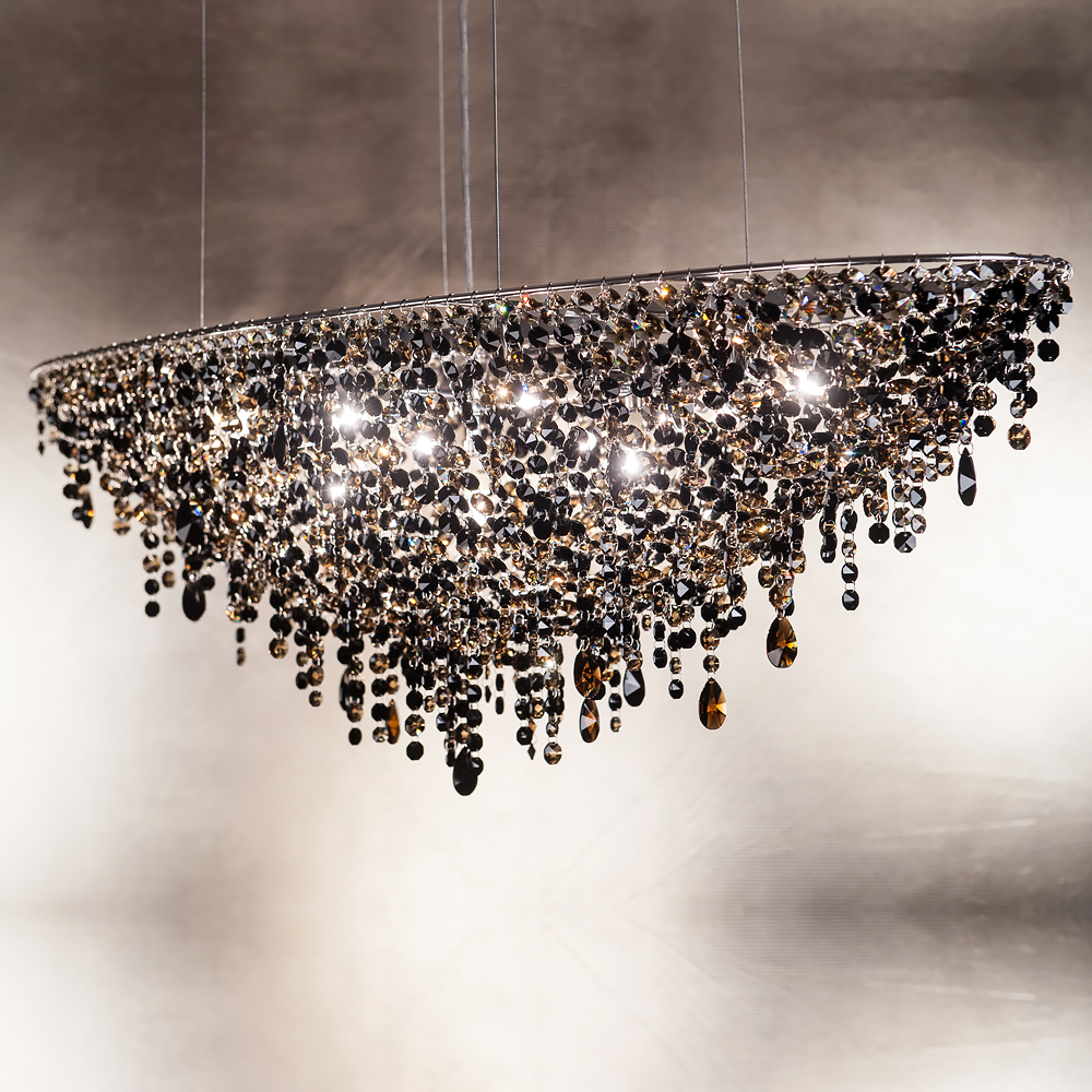 Contemporary Black Oval Crystal Chandelier