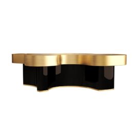 Contemporary Brass Veneered Chic Glass Coffee Table
