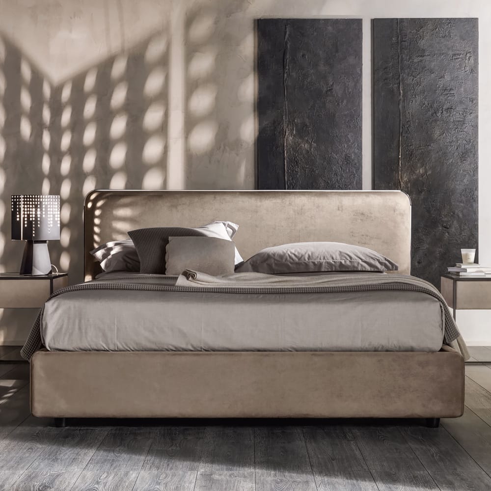 Contemporary Designer Italian Nubuck Upholstered Bed