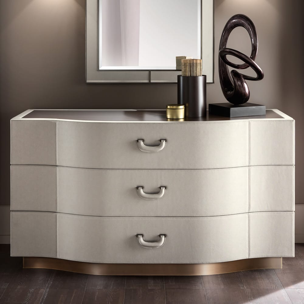 Contemporary Designer Leather Upholstered Chest Of Drawers