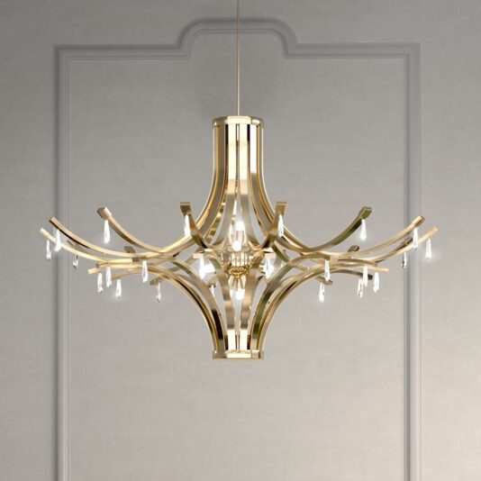 Contemporary Gold Plated Chandelier With Swarovski Crystal Drops