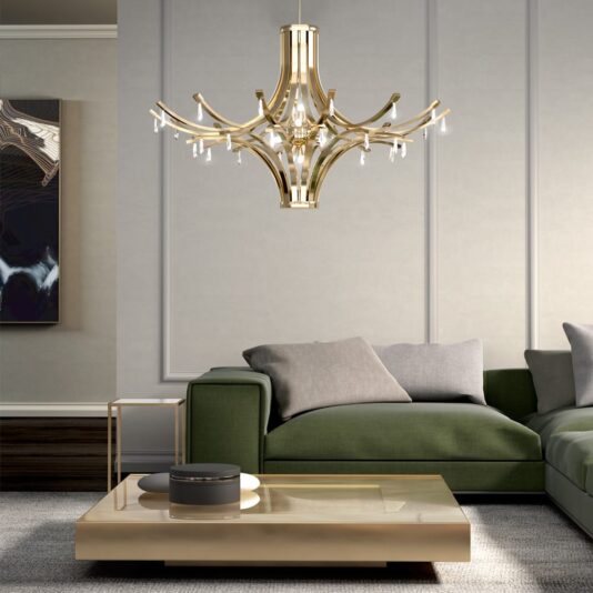 Contemporary Gold Plated Chandelier With Crystal Drops Contemporary Gold Plated Chandelier With Swarovski Crystal Drops
