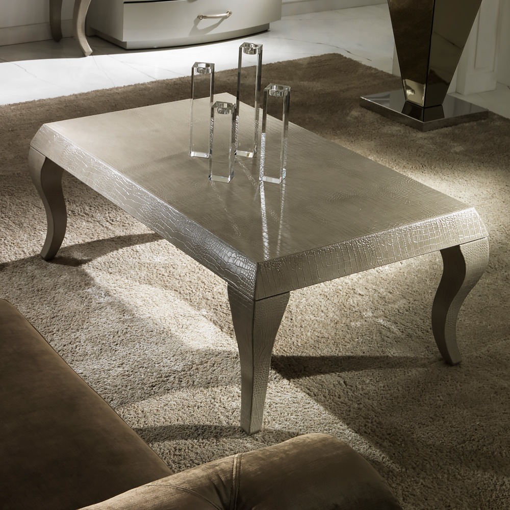 Contemporary Italian Embossed Pattern Leather Coffee Table
