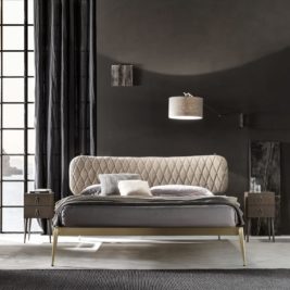 Contemporary Italian Designer Bed With Upholstered Headboard