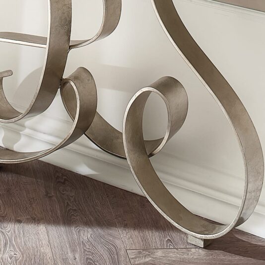 Italian Designer Champagne Silver Leaf Console Italian Designer Champagne Silver Leaf Console
