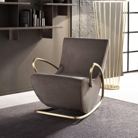 Modern Italian Designer Nubuck Rocking Armchair