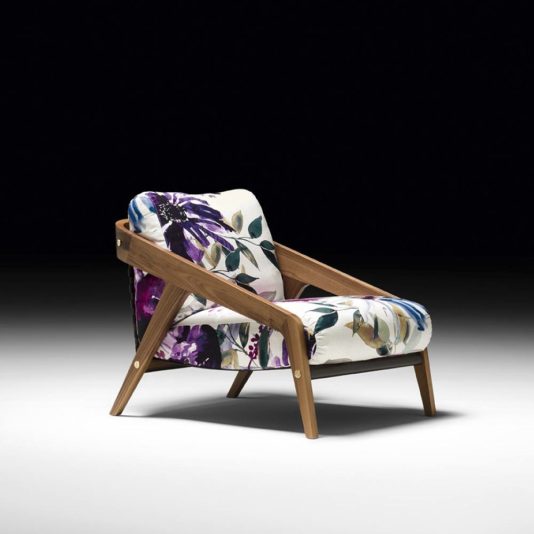 Contemporary Designer Walnut Floral Arm Chair