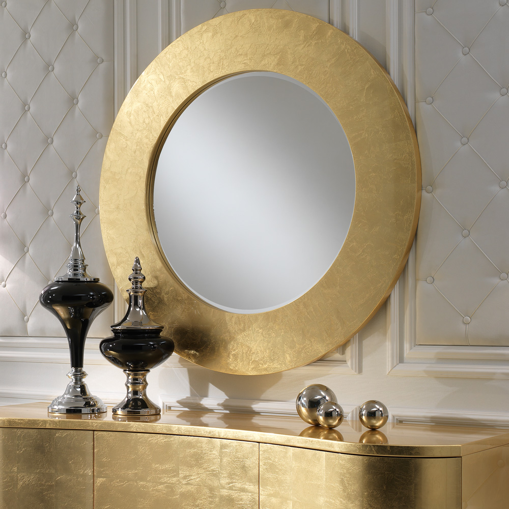 Contemporary Italian Gold Leaf Round Mirror