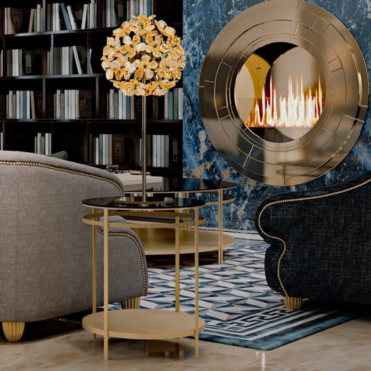 Contemporary Italian Gold Round Lamp Table Contemporary Italian Gold Round Lamp Table