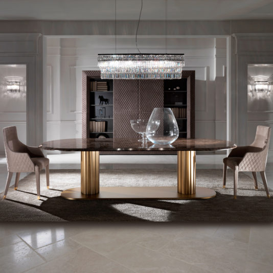 Contemporary Italian Large Oval Marble Dining Table and Chairs Set