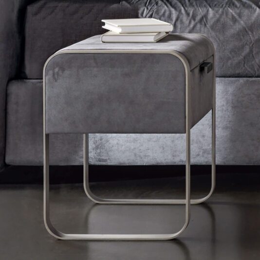 Contemporary Italian Upholstered Nubuck Bedside Cabinet