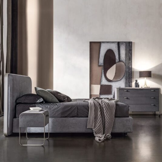 Contemporary Italian Upholstered Nubuck Bedside Cabinet