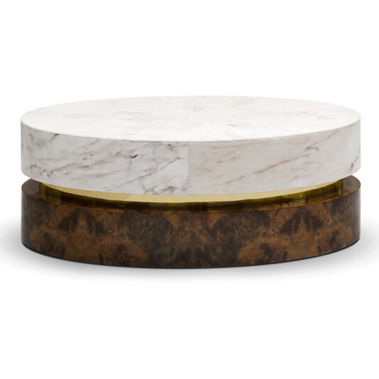 Contemporary Marble Gold Walnut Veneer Oval Designer Coffee Table Contemporary Marble Gold Walnut Veneer Oval Designer Coffee Table
