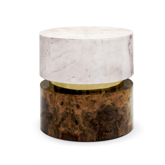 Contemporary Marble Gold Walnut Veneer Round Designer Side Table Contemporary Marble Gold Walnut Veneer Round Designer Side Table