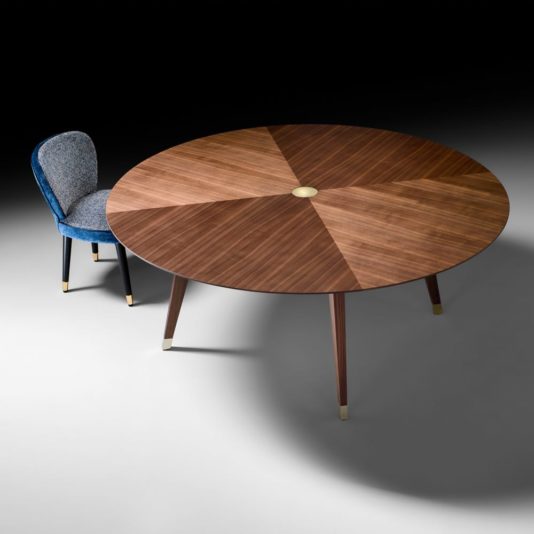 Contemporary Round Walnut Designer Dining Table