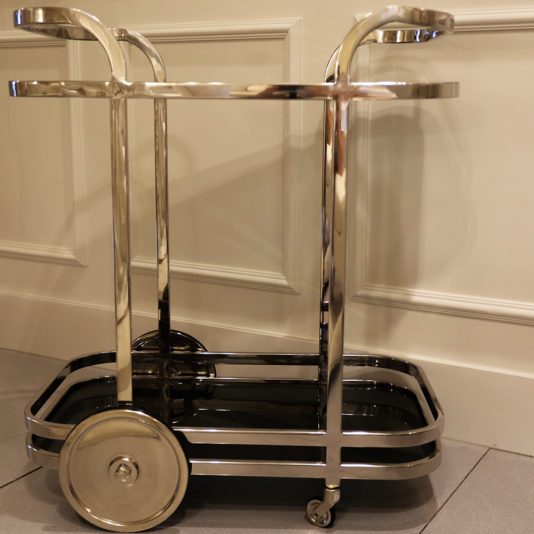 Contemporary Stainless Steel Trolley With Black Glass