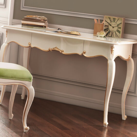 White Designer Gold Leaf Writing Desk