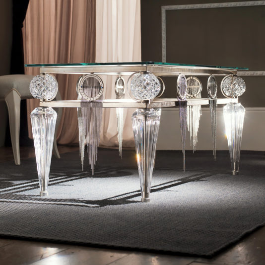 Crystal Silver Leaf Glass Coffee Table