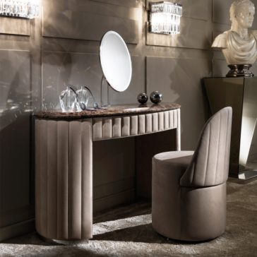 Curved Designer Nubuck Leather Marble Dressing Table Curved Designer Nubuck Leather Marble Dressing Table