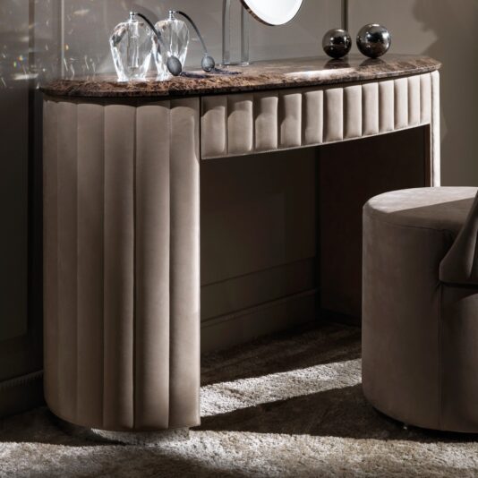 Curved Designer Nubuck Leather Marble Dressing Table