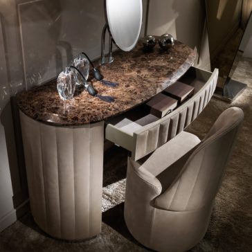 Curved Designer Nubuck Leather Marble Dressing Table Curved Designer Nubuck Leather Marble Dressing Table
