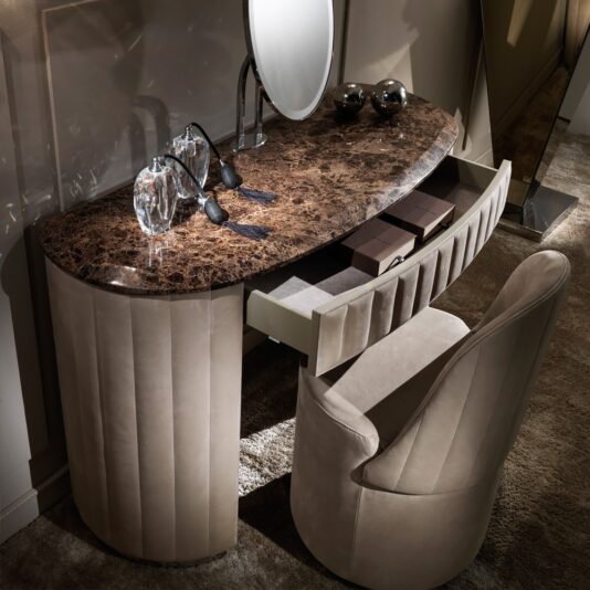 Curved Designer Nubuck Leather Marble Dressing Table
