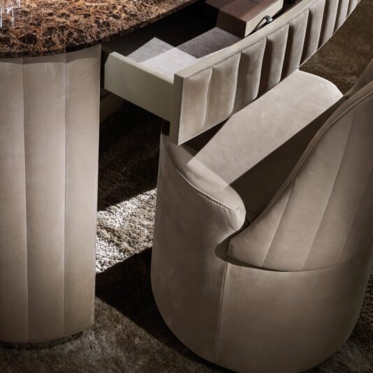 Curved Designer Nubuck Leather Marble Dressing Table