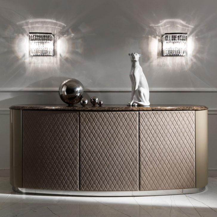 Curved High End Lacquered Quilted Leather Sideboard