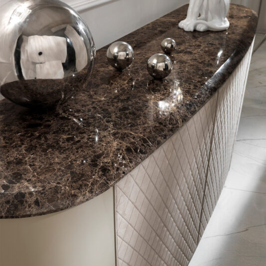 Curved High End Lacquered Quilted Leather Sideboard Curved High End Lacquered Leather Sideboard