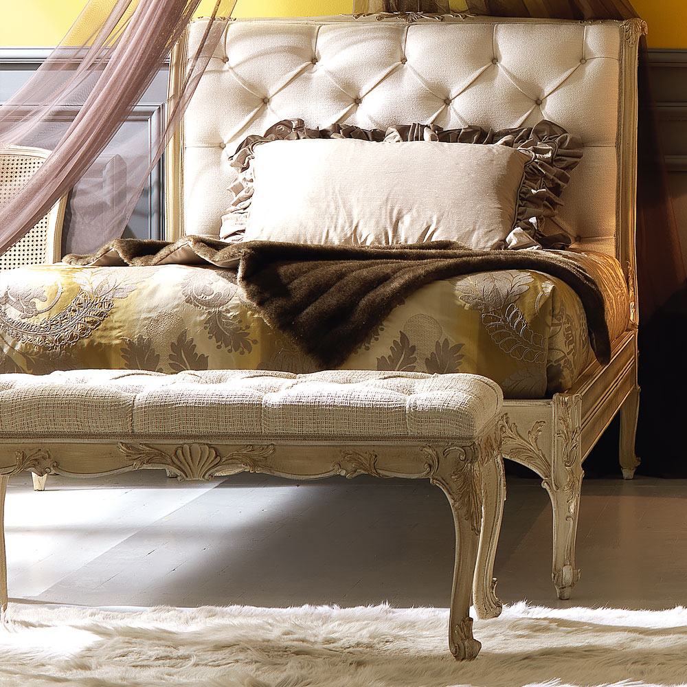 Curved Ornate Italian Button Upholstered Single Bed