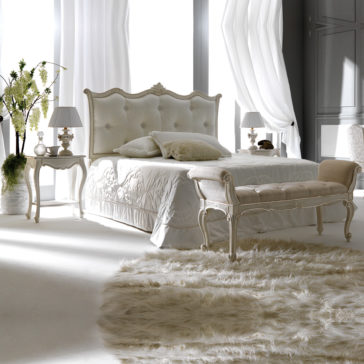 Curved White Designer Italian Silk Button Upholstered Bed