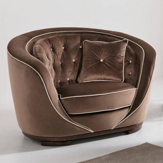 Modern Italian Brown Velvet Armchair