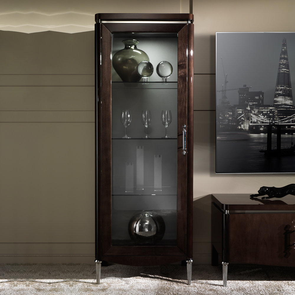 Luxury Walnut Veneer Italian Display Cabinet