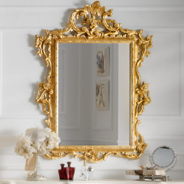 Designer Ivory and Gold Leaf Dressing Table And Mirror Set Reproduction Gold Leaf Rococo Wall Mirror