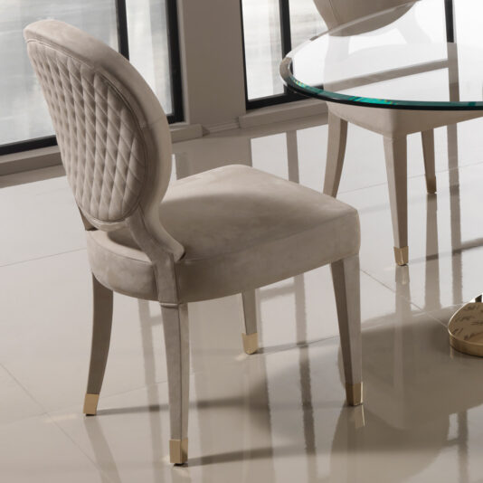 Designer 24 Carat Gold Plated Oval Glass Dining Set High End Designer Italian Nubuck Leather Dining Chair