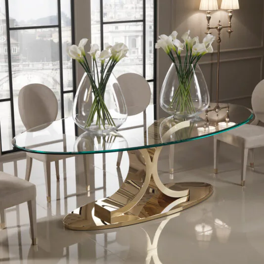 Designer 24 Carat Gold Plated Oval Glass Dining Set Designer 24 Carat Gold Plated Oval Glass Dining Table