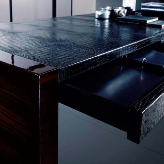 Contemporary Embossed Leather Ebony Desk Designer Alligator Leather Ebony Desk