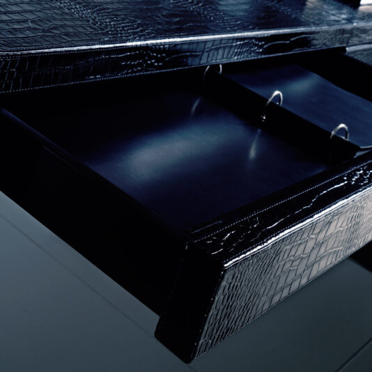 Contemporary Embossed Leather Ebony Desk Designer Alligator Leather Ebony Desk