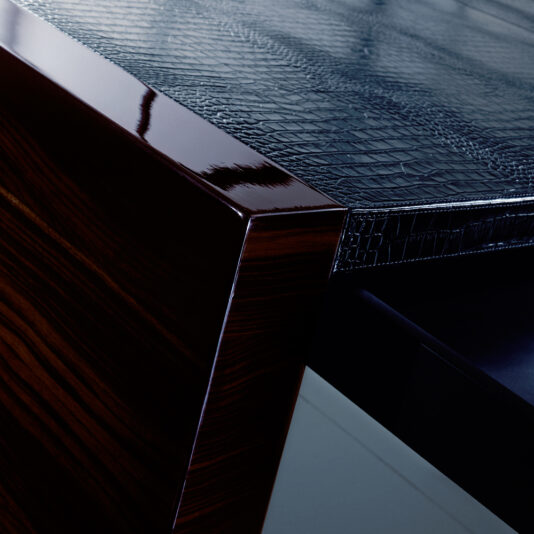 Contemporary Embossed Leather Ebony Desk Designer Alligator Leather Ebony Desk