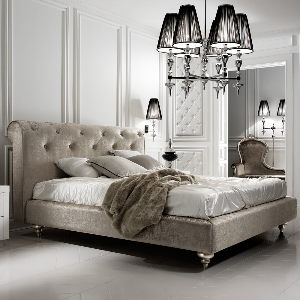 Designer Button Upholstered Velvet Italian Bed
