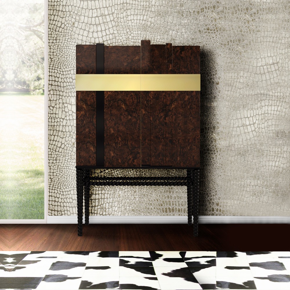 Designer Contemporary Walnut Veneer High End Cabinet