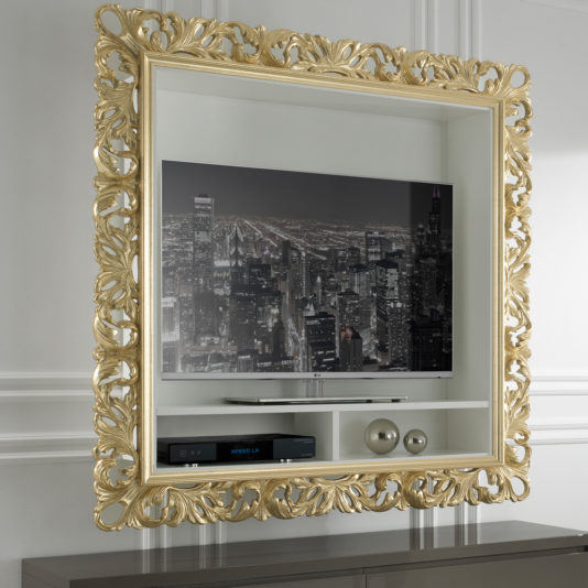Designer Gold Leaf Rococo Wall Mounted TV Unit