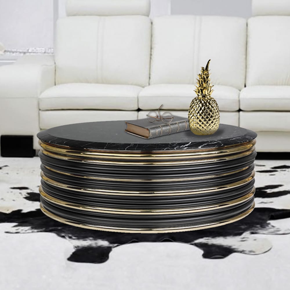 Designer Gold Plated Round Marble Coffee Table