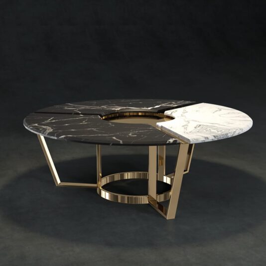 Designer Gold Plated Round Two-Tone Marble Coffee Table