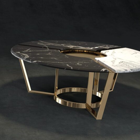 Designer Gold Plated Round Two-Tone Marble Coffee Table