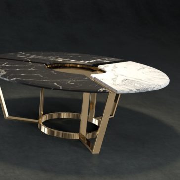 Modern Designer Gold Plated Round Marble Coffee Table Designer Gold Plated Round Two-Tone Marble Coffee Table