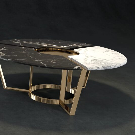 Designer Gold Plated Round Two-Tone Marble Coffee Table