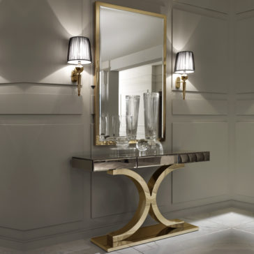 Designer Italian Bronze Mirrored Glass Modern Gold Console Designer Italian Bronze Mirrored Glass Modern Gold Console